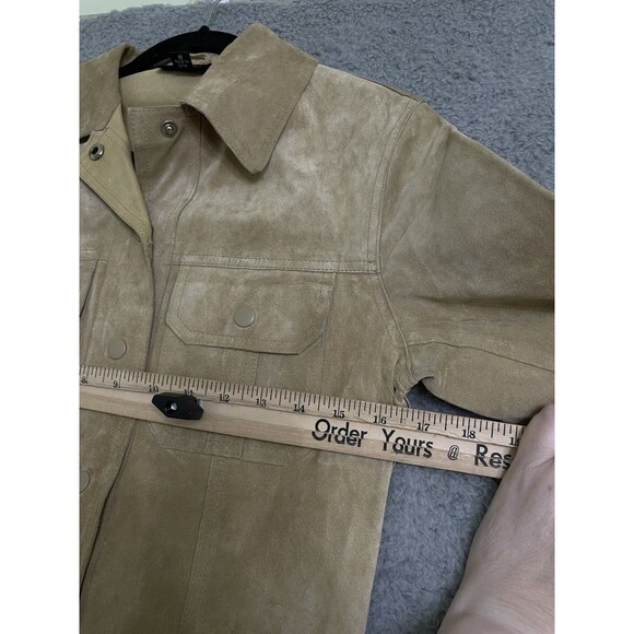 Vintage Express World Brand Tan Leather Belted Coat Womens Small Pockets - Picture 10 of 11